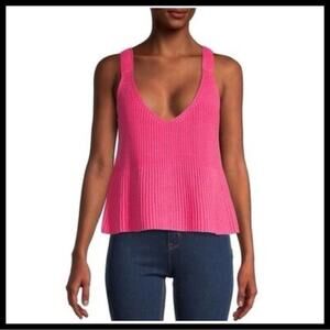 525 America NWOT A-Line V-Neck Knit Tank Top in Hibiscus Pink